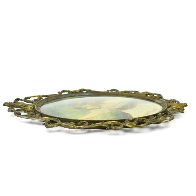 Early 20th Century Early 20th Century Italian Ornate Brass Frame With Convex Glass With Original Prints- Set of 2 For Sale - Image 5 of 9