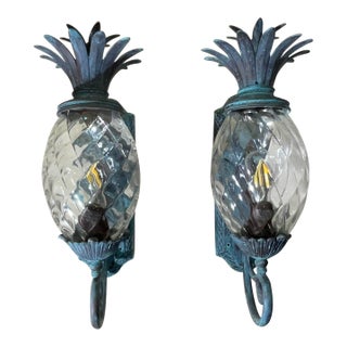 Pair of Vintage Pineapple Bronze and Brass Sconces - Tropical Elegance For Sale