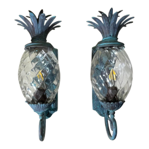 Pair of Vintage Pineapple Bronze and Brass Sconces - Tropical Elegance