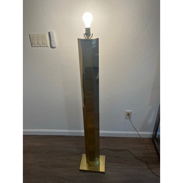 Metal 1980’s in the Style of a Kovacs Modernist Casella Brass Plated Monolith Torchiere Floor Lamp For Sale - Image 7 of 12
