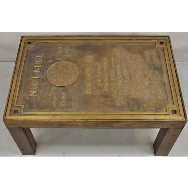 Antique 'Boston Duck Company (1845)' Large Bronze Plaque Custom Coffee Table For Sale In Philadelphia - Image 6 of 12