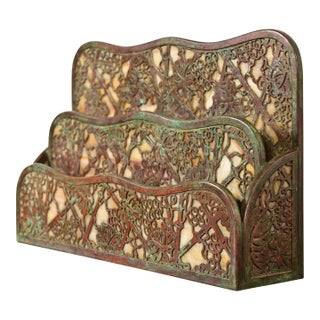Tiffany Studios New York Grapevine Pattern Bronze and Favrile Slag Glass Letter Rack For Sale