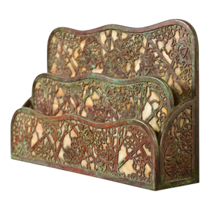 Tiffany Studios New York Grapevine Pattern Bronze and Favrile Slag Glass Letter Rack