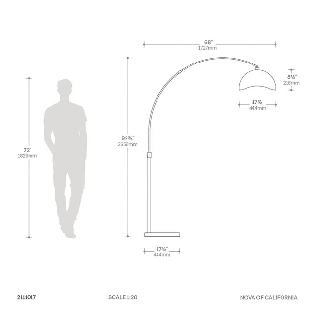 Luna Bella Arc Floor Lamp - 92", Antique Nickel, Matte Black/Silver Leaf Shade, Marble Base, Dimmer Switch For Sale In Los Angeles - Image 6 of 13