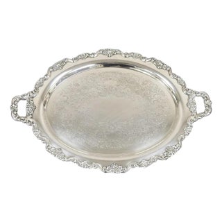 Vintage Poole 400 Lancaster Rose Large Silver Plated Serving Platter Bar Tray For Sale