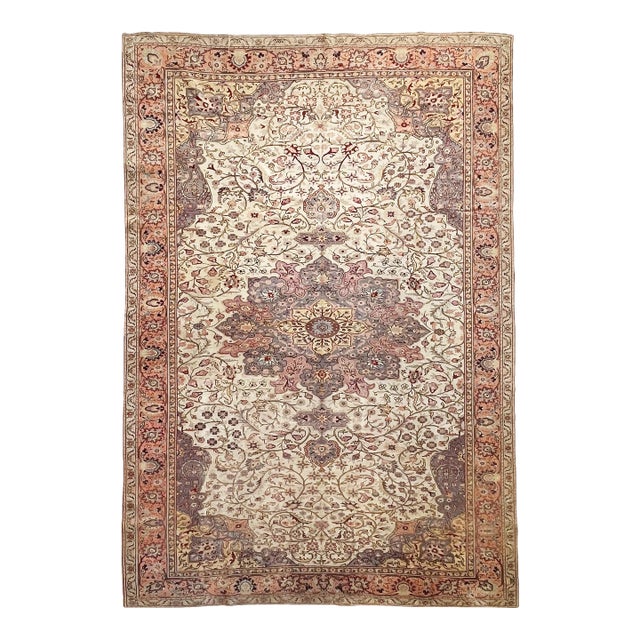 1950's Vintage Arabesque Turkish Vine Design Elongated Pastel Rug 8.10 X 13 For Sale