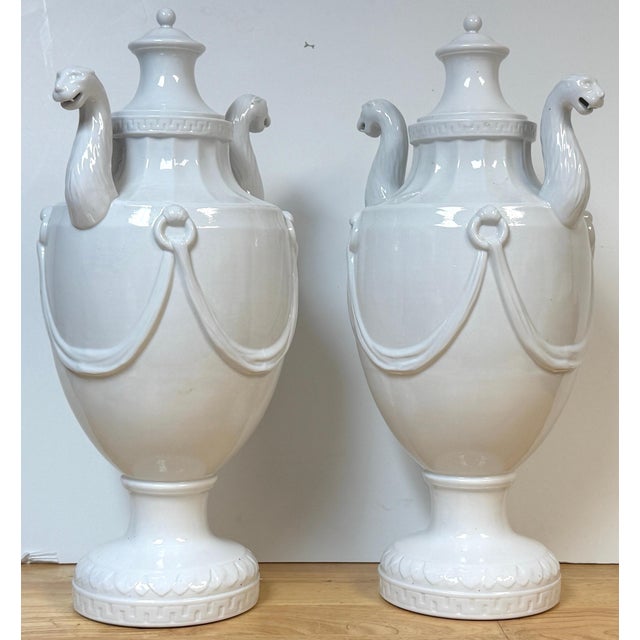 Pair Neoclassical Blanc de Chine Porcelain Urns, Attributed Nymphenburg, 20th C. For Sale - Image 12 of 18