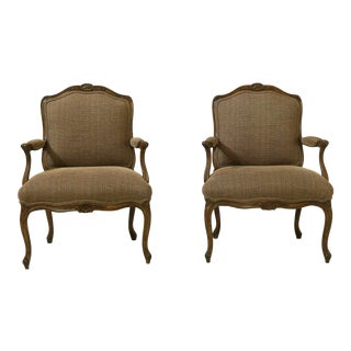 Highland House French Style Open Arm Upholstered Chairs - a Pair For Sale