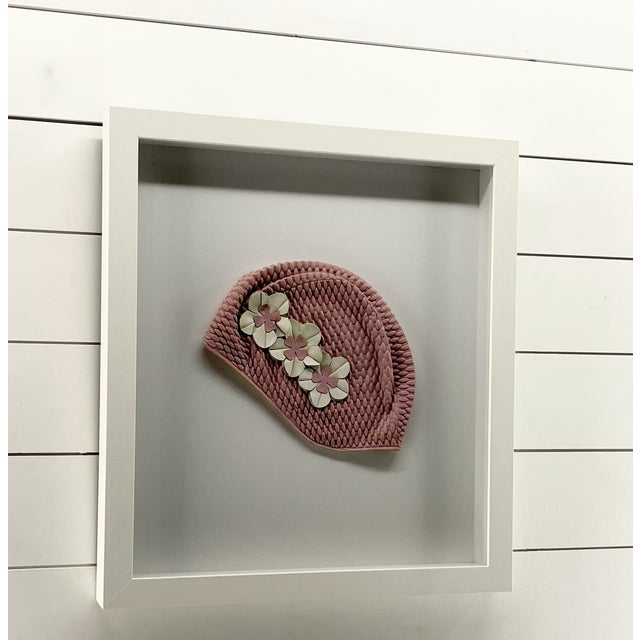 Cool framed mauve swim cap Framed 22x2x20 .Professionally framed in our own frame shop. All wood custom made shadow box...