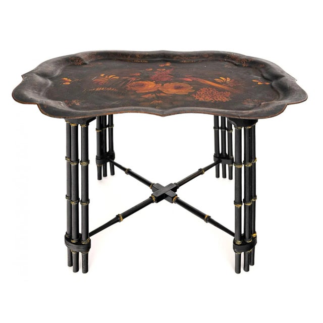 19th Century Antique Tole Tray Top and Bamboo Base Table For Sale - Image 9 of 9