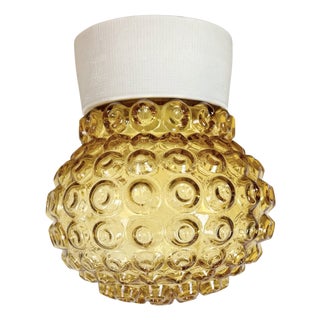 Vintage White Porcelain and Glass Ceiling Light, 1970s For Sale