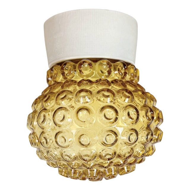 Vintage White Porcelain and Glass Ceiling Light, 1970s For Sale