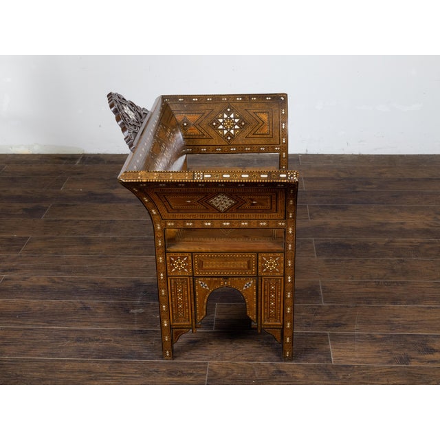Moorish Style Moroccan 1900s Armchair with Mother of Pearl Geometric Inlay For Sale - Image 9 of 12