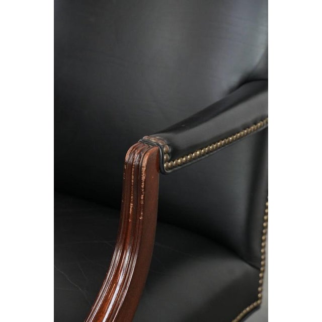 English Style Black Cowhide and Wooden Chesterfield Swivel Office Chair For Sale - Image 9 of 18