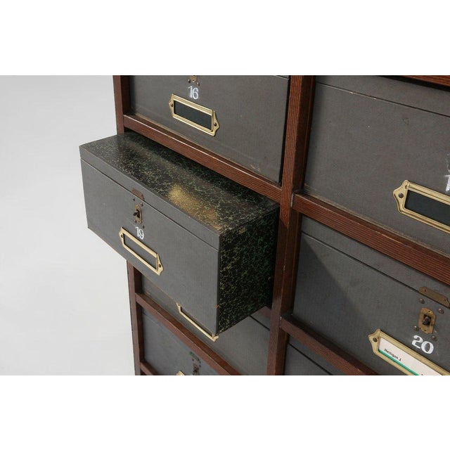 Brown Industrial Filing Cabinet in Wood, Belgium, 1920s For Sale - Image 8 of 13
