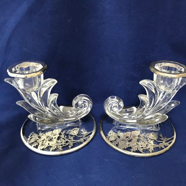 American Fostoria Baroque Cornucopia Candlesticks Silver Overlay - A Pair For Sale - Image 3 of 6