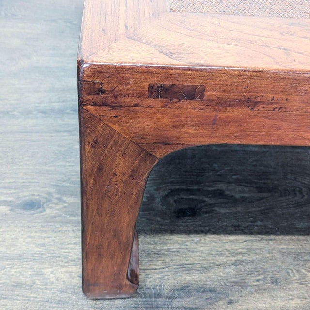 2000 - 2009 Ming Style Coffee Table With Herringbone Pattern Rattan Insert For Sale - Image 5 of 6