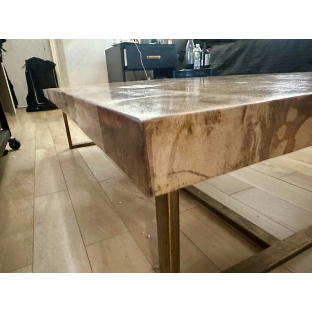 Mid-Century Modern Marina Home Vein-Cut Petrified Wood Coffee Table on Bronze-Tone Steel Base For Sale - Image 3 of 10