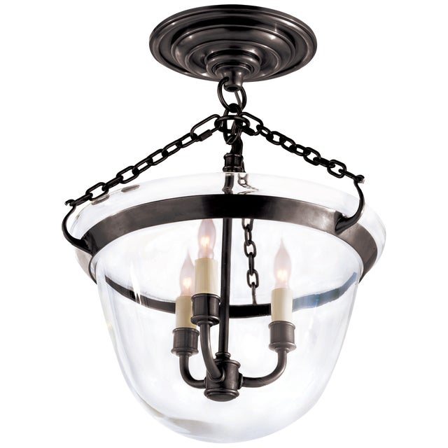 Country Semi-Flush Bell Jar Lantern in Bronze Designer: Chapman & Myers Canopy: 6" Round Mounting: Semi-Flush Shade...