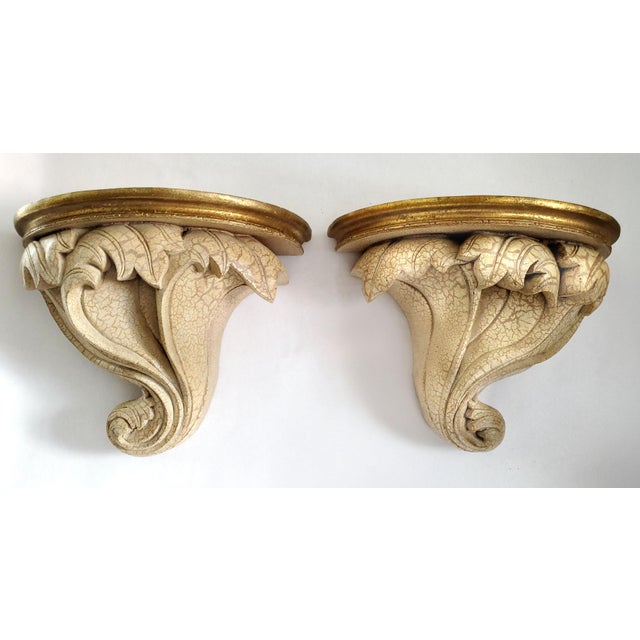 Tan Corbel Wall Sconce Shelves - Extra-Large Pair Antique Style For Sale - Image 8 of 11
