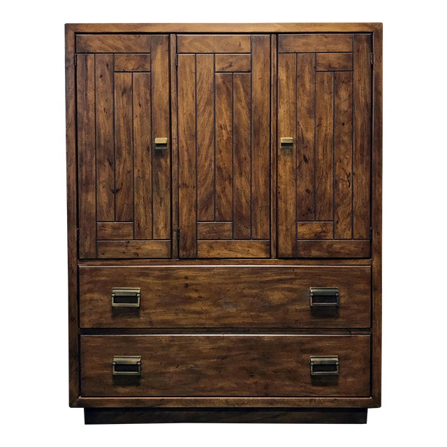 DREXEL HERITAGE Woodbriar Pecan Campaign Style Chest / Armoire Chairish