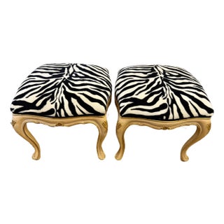 Pair of French Zebra Print Stools Benches For Sale