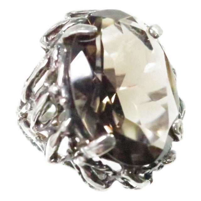 Vintage Sterling Smoky Topaz Cocktail Ring 1950s, Size 4.5 For Sale