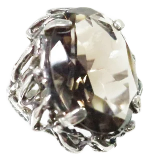 Vintage Sterling Smoky Topaz Cocktail Ring 1950s, Size 4.5