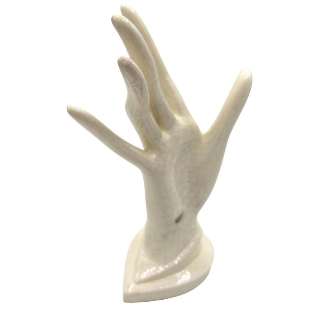 1950s California Pottery White Pink Figurative Female Hand Ring Holder For Sale - Image 4 of 8