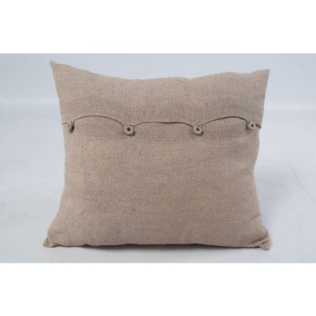 Transitional Vintage Linen Button Pillows with Beading - Pair For Sale - Image 3 of 3