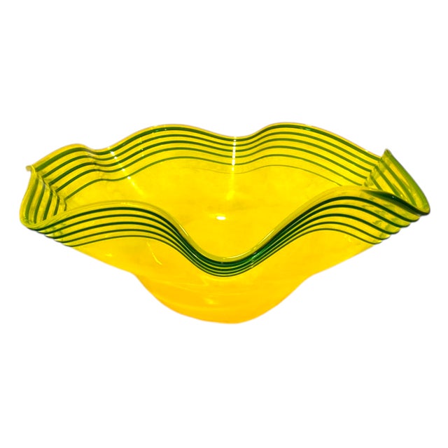 Stunning large Blenko centerpiece bowl. Signed by Walter Blenko and dated 2014. 16"W 13"D x 7"H