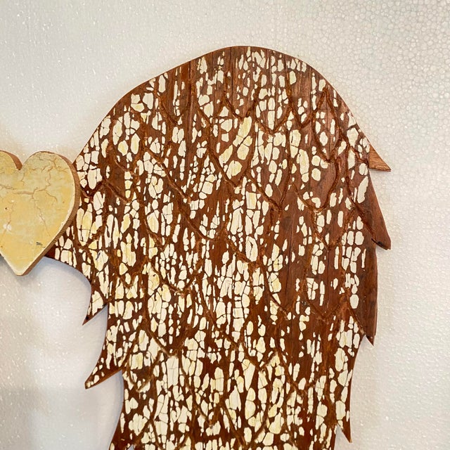 Carved Angel Wings With Heart Wall Hanging Made by Folk Artist With Antique Wood For Sale In Sacramento - Image 6 of 7
