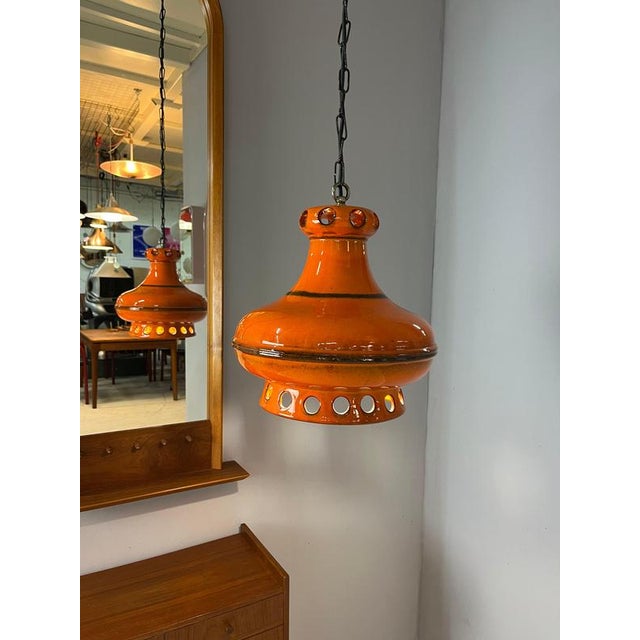 Orange Ceramic Lamp with Chain For Sale - Image 3 of 11
