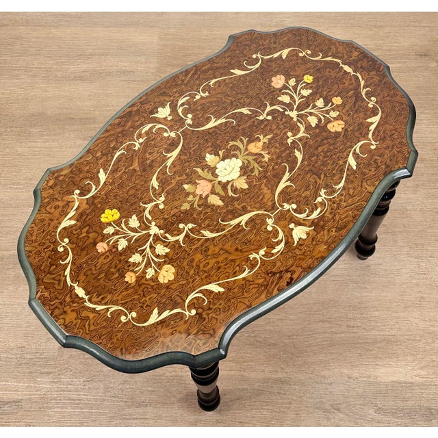 Vintage Italian Rococo Inlaid Fruitwood Cocktail Side Table For Sale - Image 4 of 10