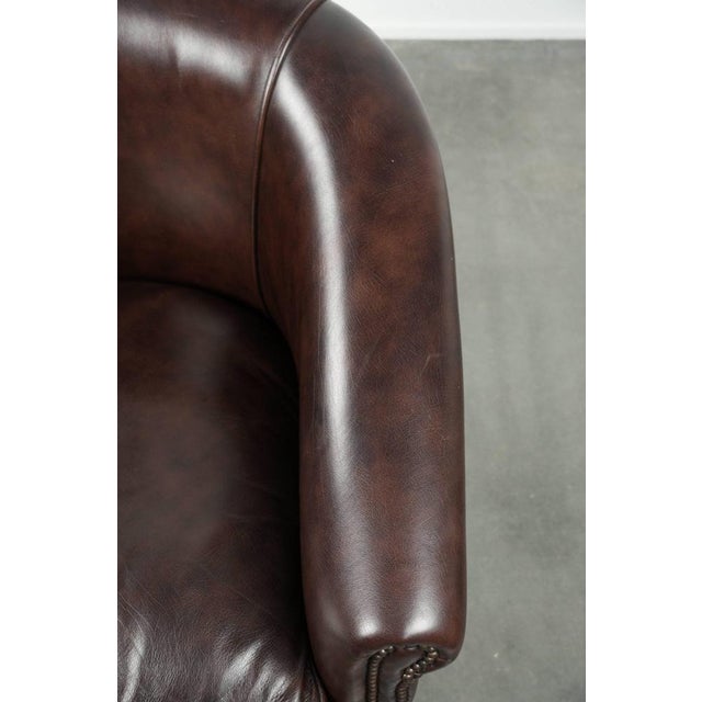 Brown English Dark Cowhide Club Armchair For Sale - Image 8 of 13