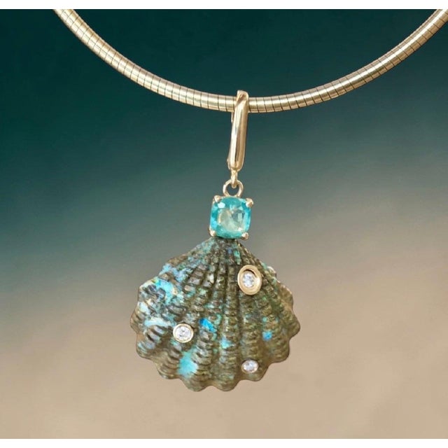Green Epic Australian Opal Shell Pendant With Diamonds, Emerald & 14k Gold For Sale - Image 8 of 10