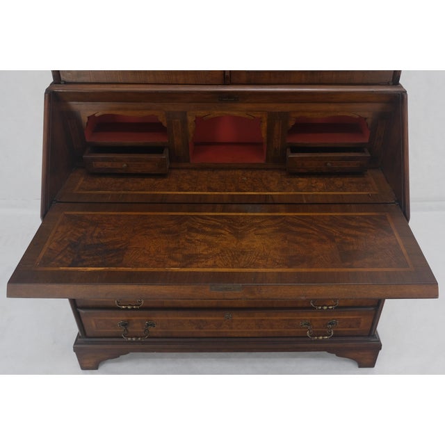 Double Bonnet Dome Top Burl Wood 3 Drawer Drop Front Secretary Desk 1900s Clean! For Sale - Image 15 of 17