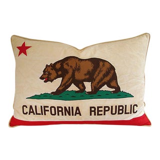 Jumbo Large State of California Republic Bear Flag Feather/Down Pillow 31" X 22" For Sale