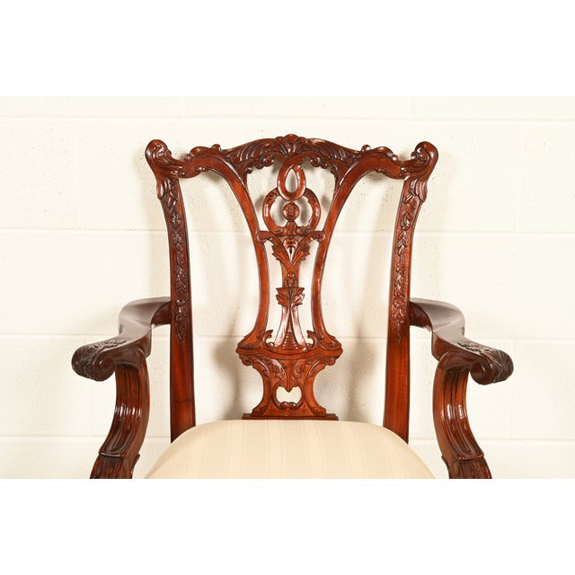 Baker Furniture Style Chippendale Carved Mahogany Armchairs, Pair For Sale In South Bend - Image 6 of 16