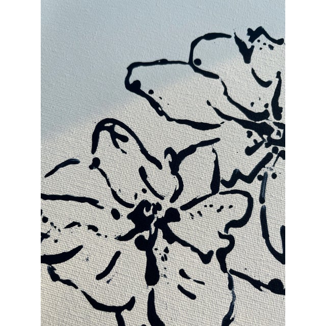 Farmhouse Original Black and White Flower Painting For Sale - Image 3 of 5