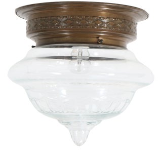 French Art Nouveau Brass & Blown Glass Flush Mount, 1900s For Sale