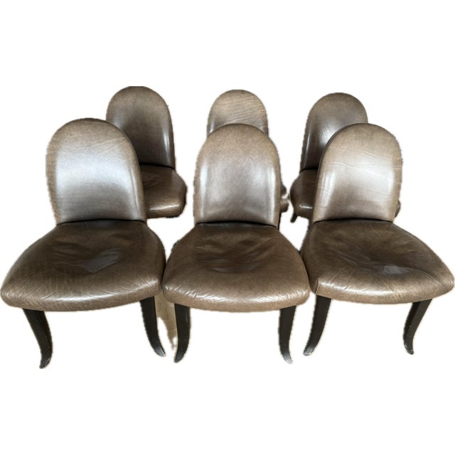 Vintage Italian Leather Dining Chairs Attributed to Donghia For Sale - Image 9 of 10