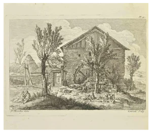 Pierre-François Laurent, Countryside, Etching, 18th Century