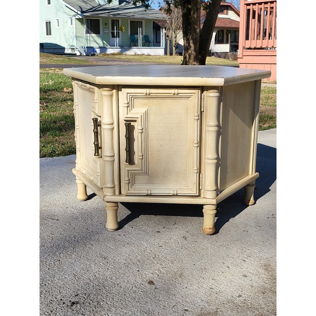 1980s Vintage Boho Chic Faux Bamboo Mersman Side Table For Sale - Image 12 of 12