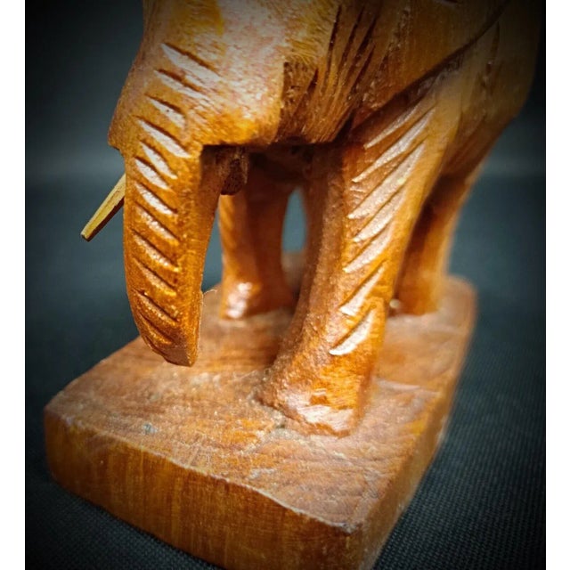 Vintage Rustic Artisan Craft Hand-Carved Wooden Elephant Figurine For Sale - Image 4 of 8