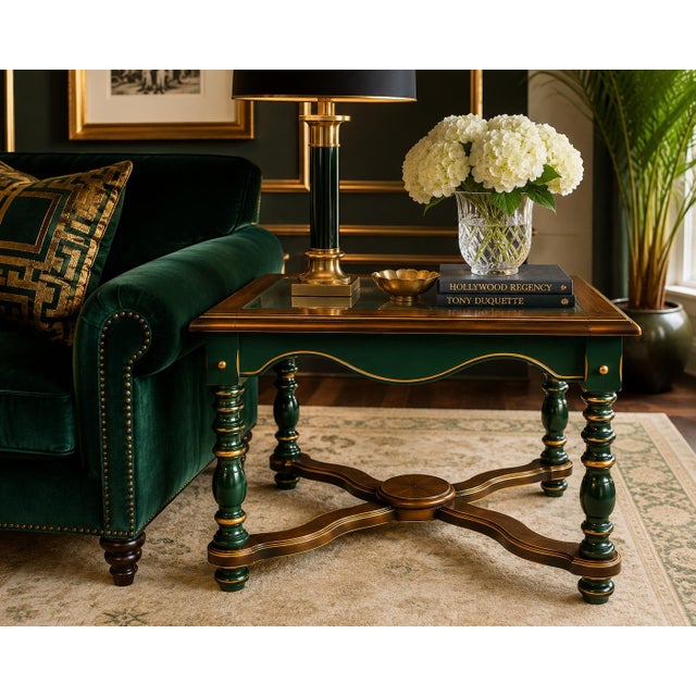 Spanish Revival Mid 20th Century Emerald City™ Spanish Revival Accent Table With Beveled Glass & Gilded Details For Sale - Image 3 of 3