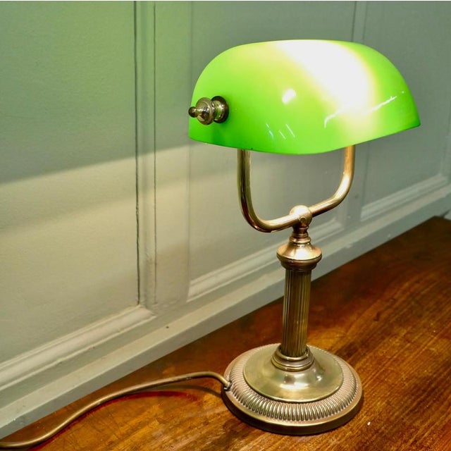 1970s Brass and Green Glass Library Desk Lamp, 1970s For Sale - Image 5 of 8