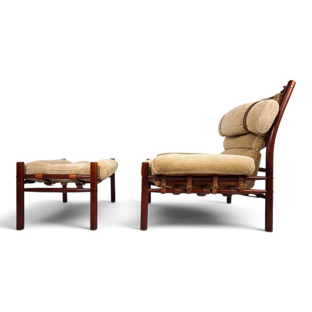 Inca Lounge Chair with Ottoman Corduroy Upholstery from Arne Norell Ab, 1970, Set of 2 For Sale - Image 17 of 18