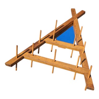 Triangular Wooden Wall Coat Rack with Mirror at the Top, 1960s For Sale