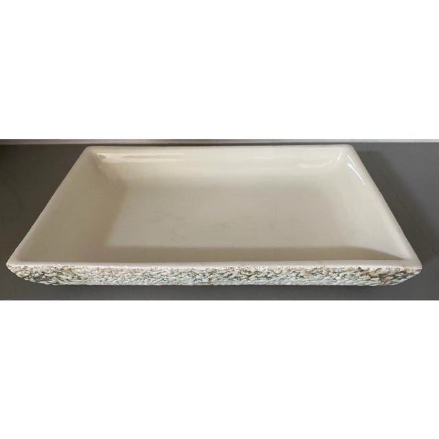Large mid century modern ceramic pottery tray or dish. Finish looks almost like coral with gold, green, and cream tones....